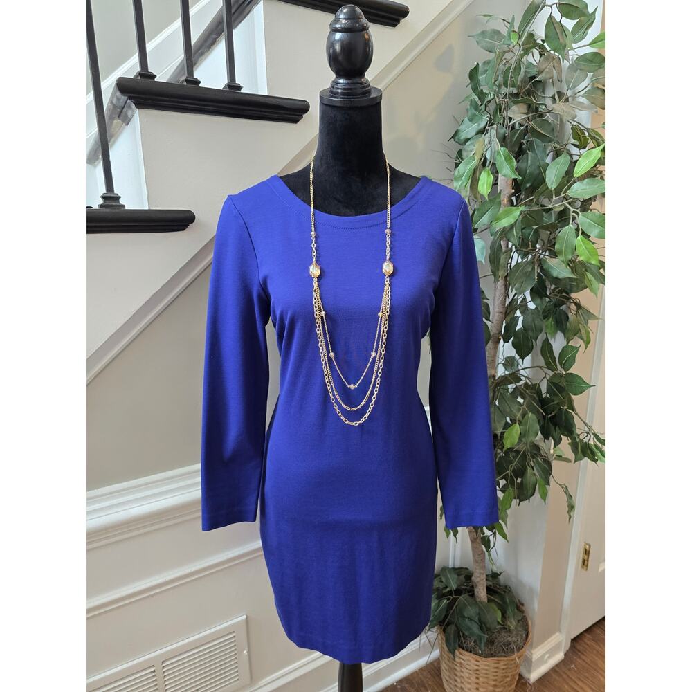 Banana Republic Sheath Dress 12P Royal Blue Ponte Knit Long Sleeve Casual Party